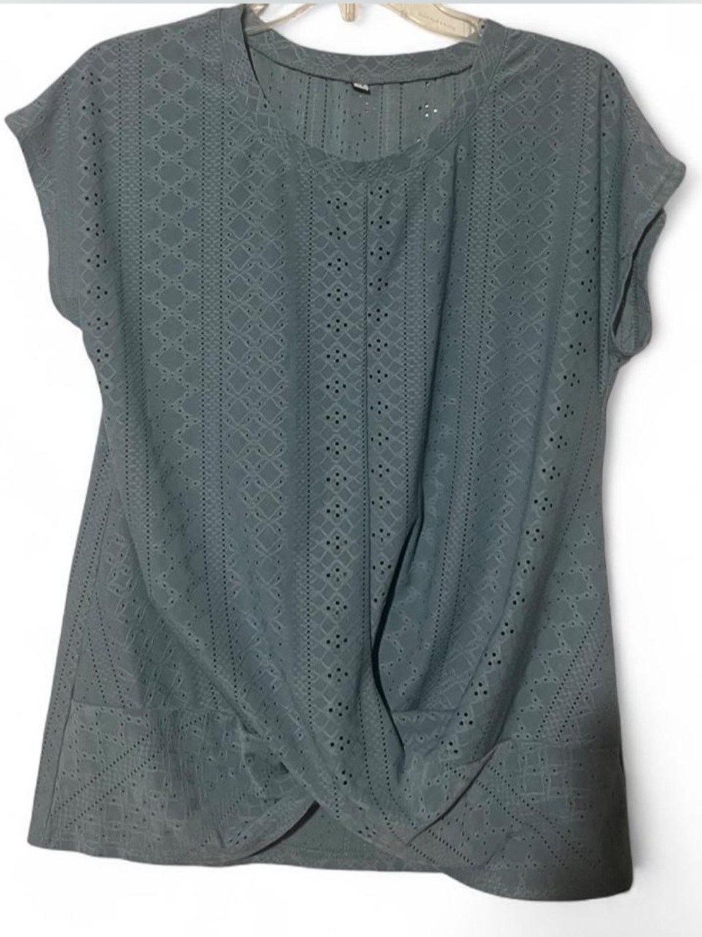 Women’s Eyelet Twist-Front Top - Slate Green